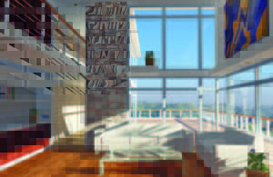 salon con ventanas y terraza